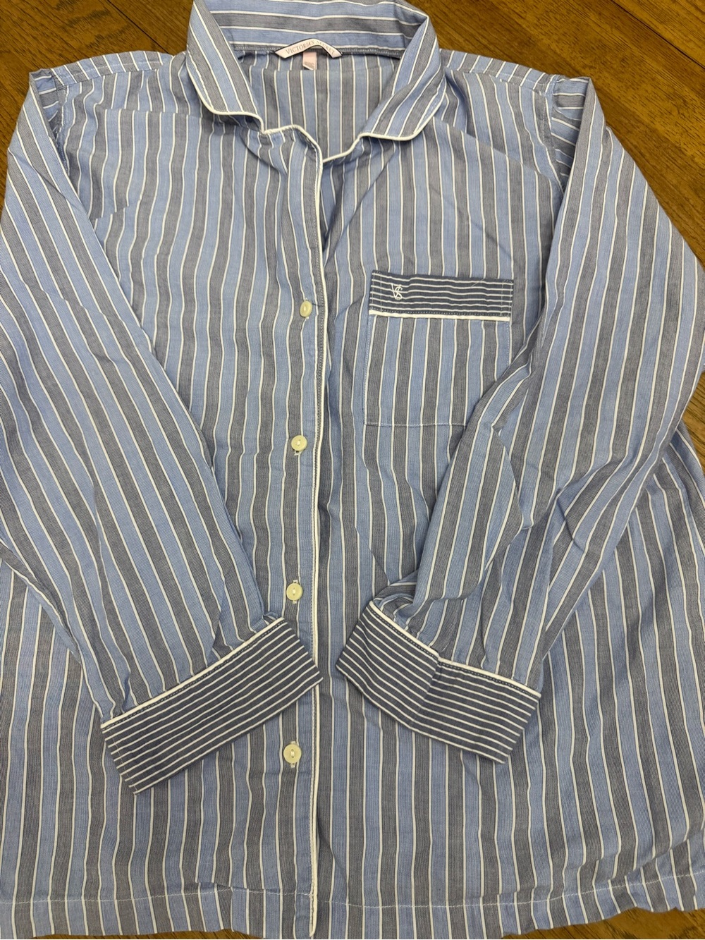 Victoria's Secret Blue and White Striped Button-Up Pajama set